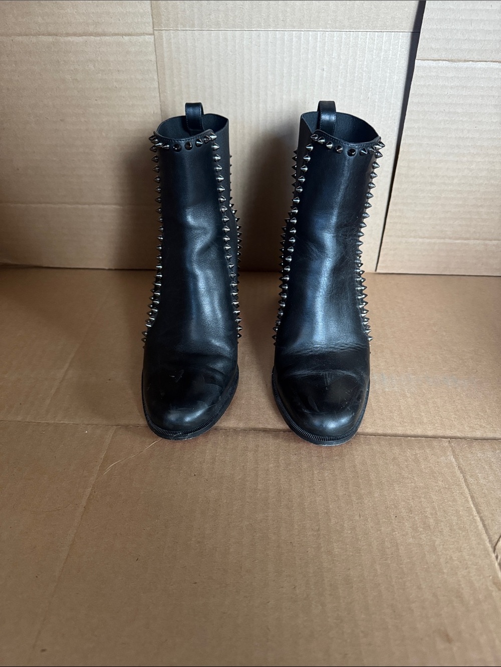 Christian Louboutin Out Line Spike 70 Leather Ankle Boot (Gently Used)